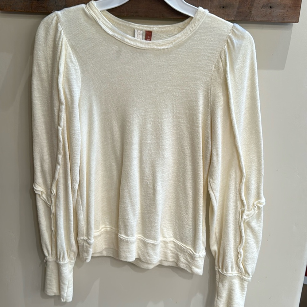 Pilcro Crew Neck Lightweight Sweater with Raw Edge Detail